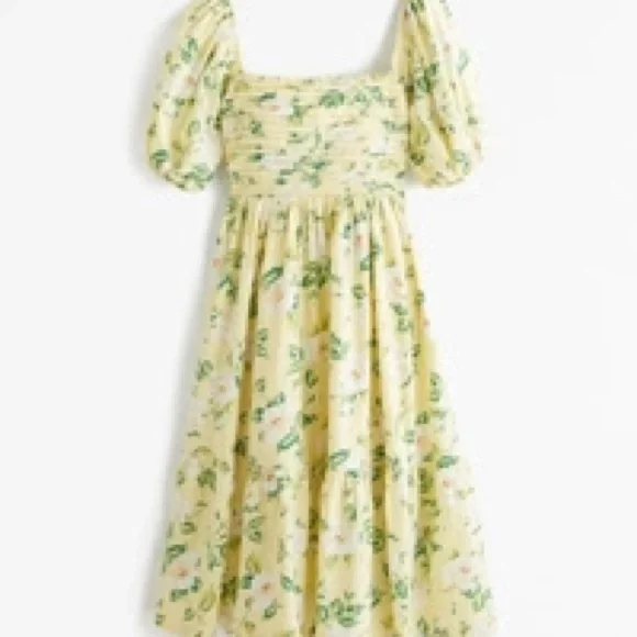 Abercrombie & Fitch | Yellow Floral Emerson Poplin Puff Sleeve Midi Dress - Picture 14 of 14